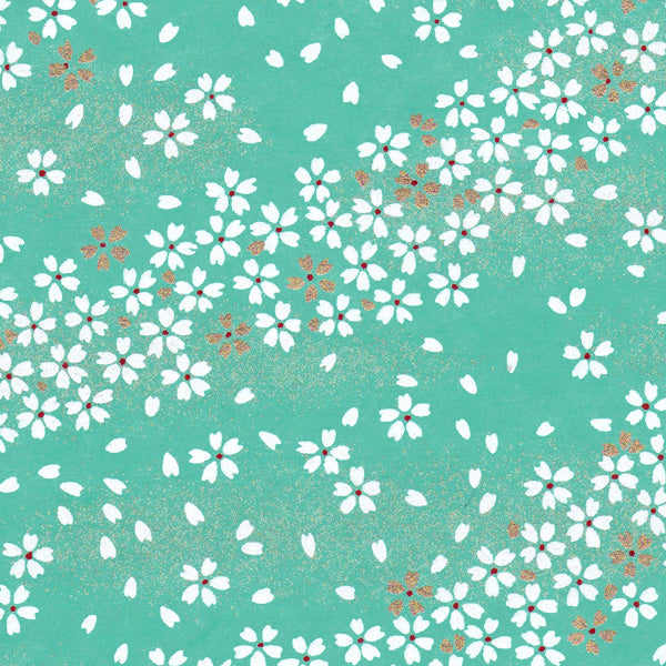 carré de 10cm par 10cm de papier japonais yuzen chiyogami aux motifs de petites fleurs au vent dans les tons vert d'eau adeline klam (M515)