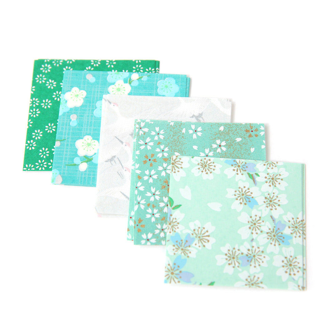 100 Papiers Origami - 6 x 6 cm - Vert Clair et Foncé, Vert d'Eau et Menthe et Bleu Turquoise - Garden