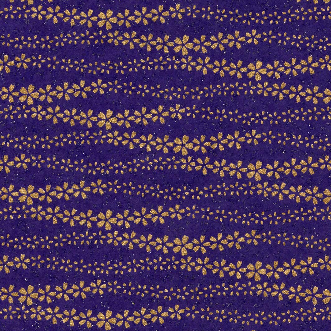 carré de 10cm par 10cm de papier japonais yuzen chiyogami aux motifs de brise de fleurs dans les tons bleu nuit et dorés adeline klam (M968)