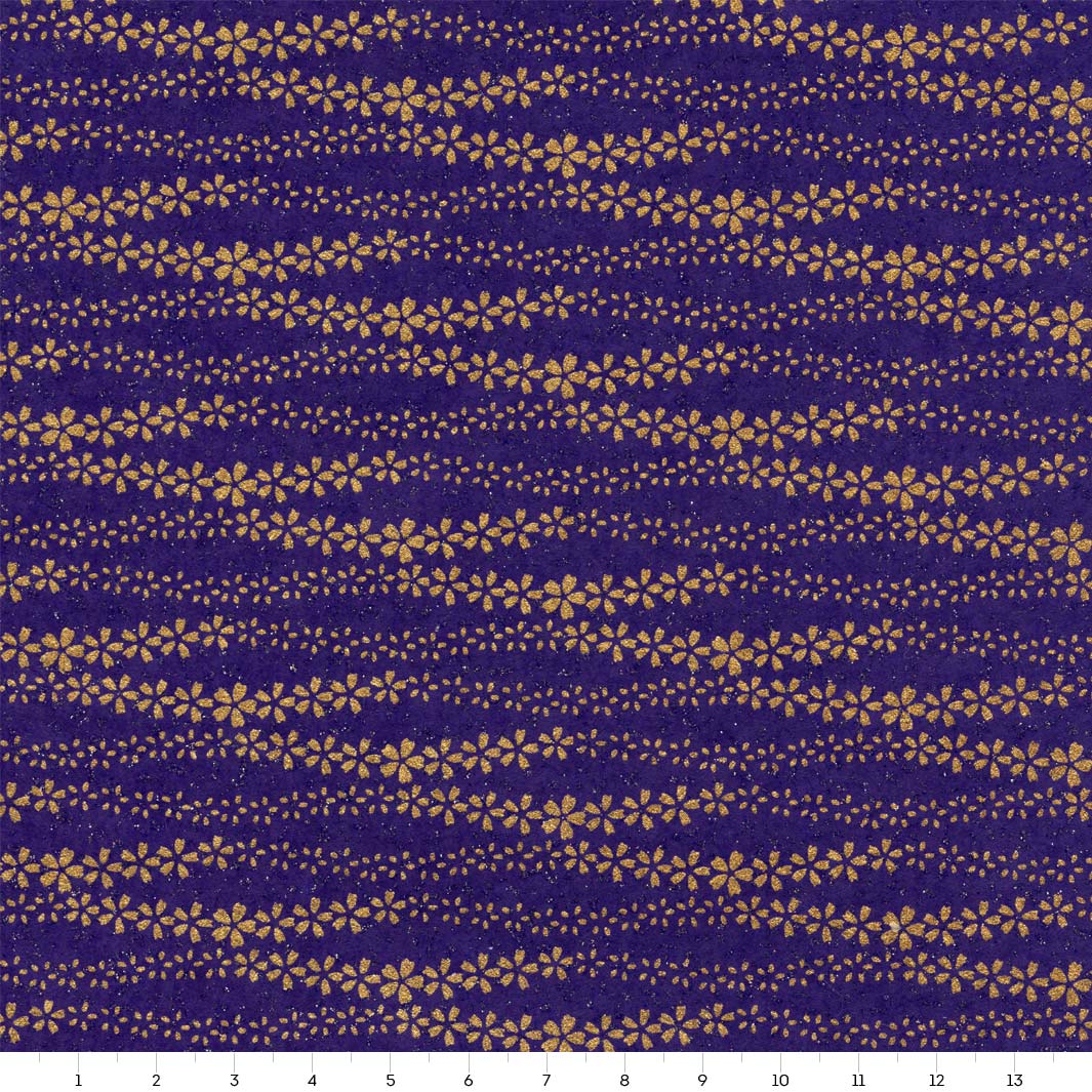 carré de 14cm par 14cm de papier japonais yuzen chiyogami aux motifs de brise de fleurs dans les tons bleu nuit et dorés adeline klam (M968)