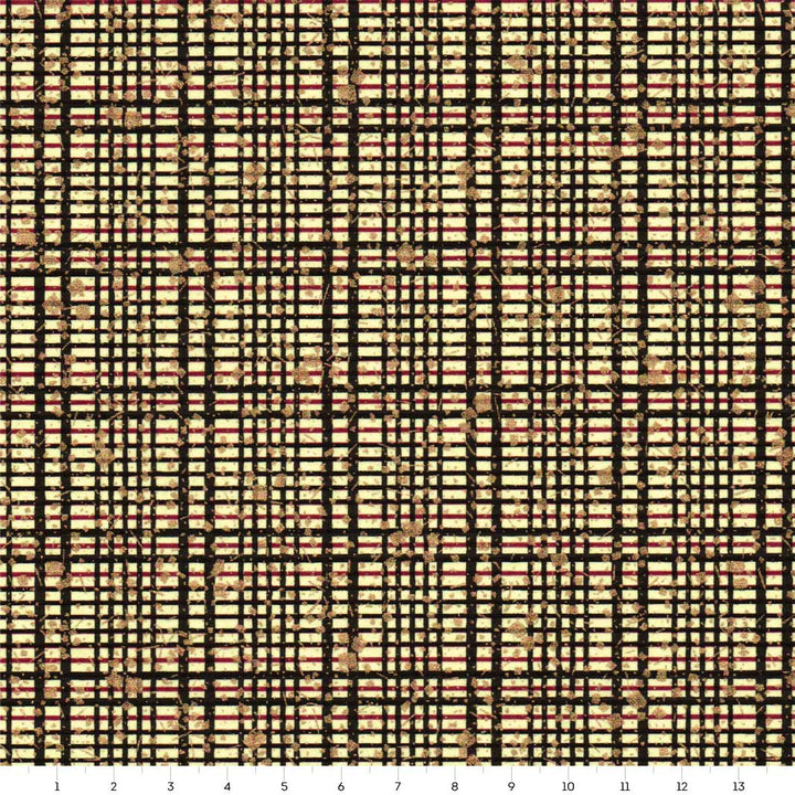 carré de 14cm par 14cm de papier japonais yuzen chiyogami aux motifs de quadrillage et de paillettes dans les tons noirs, vert amande, rouge bordeaux et dorés adeline klam (M1022)