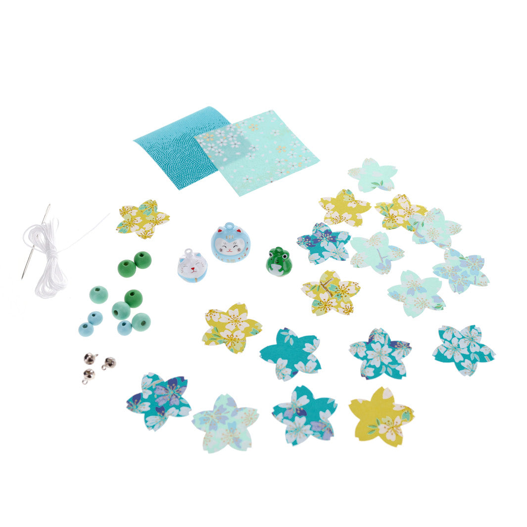 fournitures du kit guirlande porte-bonheur vert moutarde, bleu turquoise et vert d'eau « bord de mer » U1 adeline klam