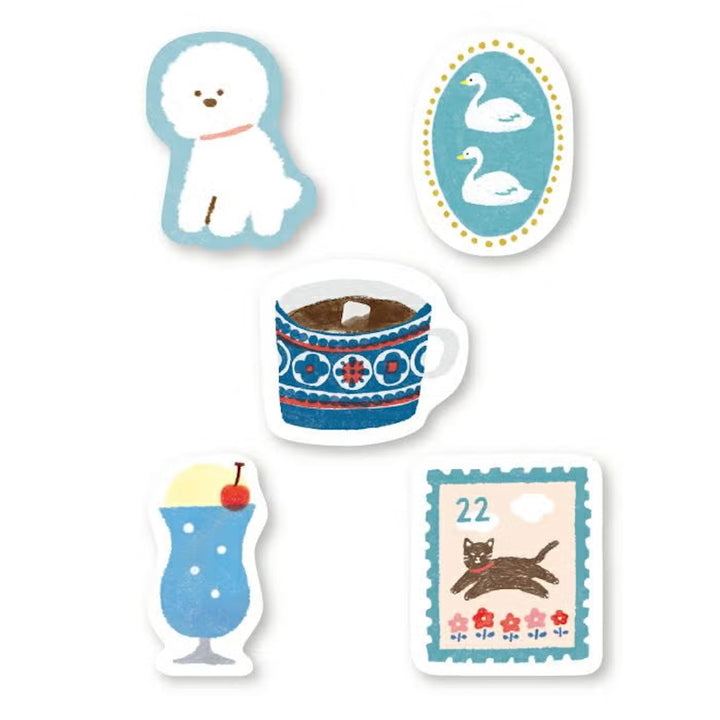 image packshot des 5 modèles de stickers du lot de 20 stickers au thème dans les tons bleus de furukawashiko 