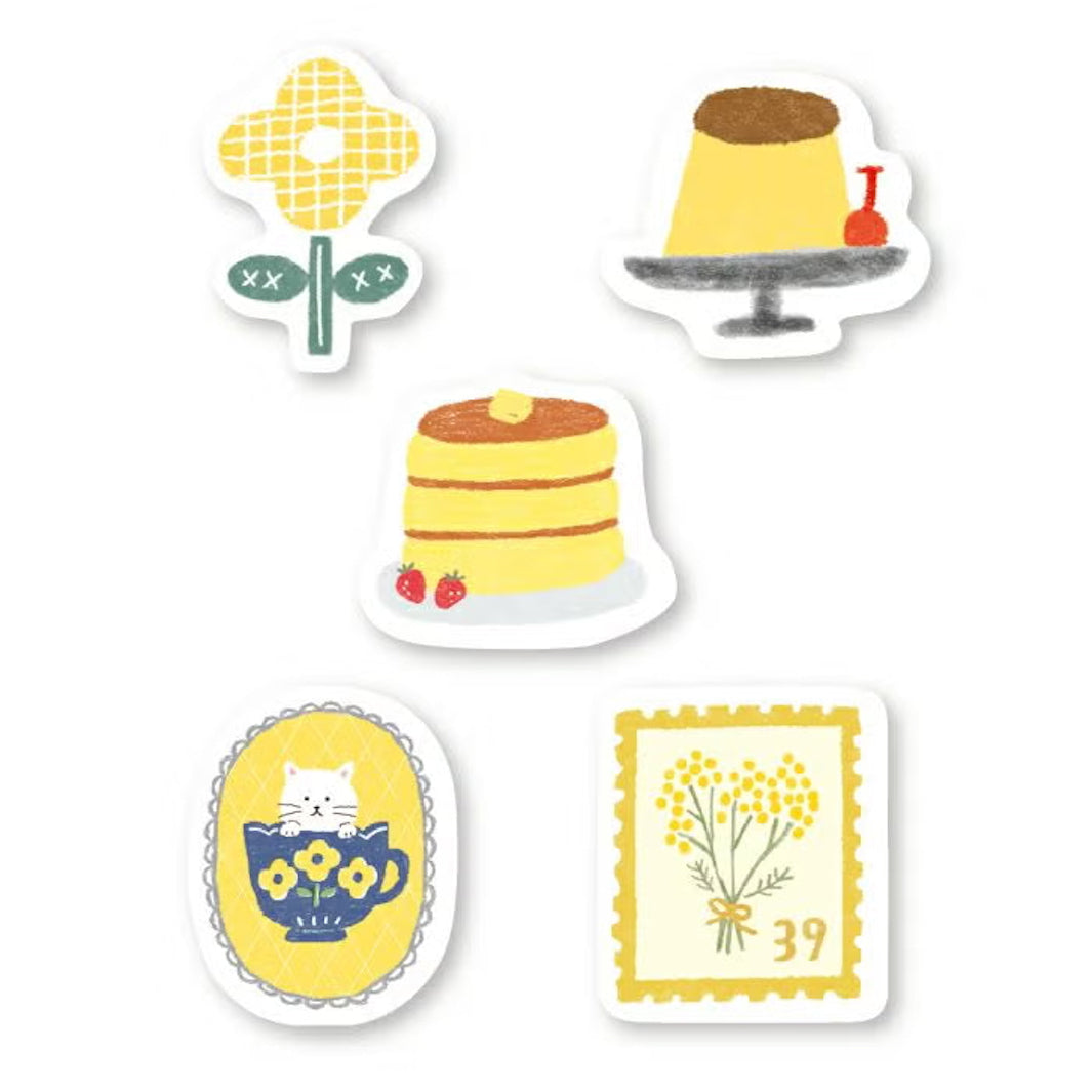 image packshot des 5 modèles de stickers du lot de 20 stickers au thème dans les tons jaunes de furukawashiko 