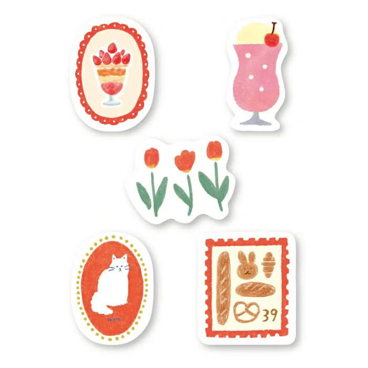 image packshot des 5 modèles de stickers du lot de 20 stickers au thème dans les tons rouges de furukawashiko 