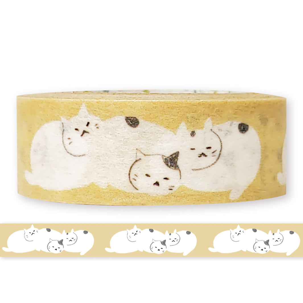 image packshot du masaking tape au motif de trio de chats endormis jaune sable, blanc et gris