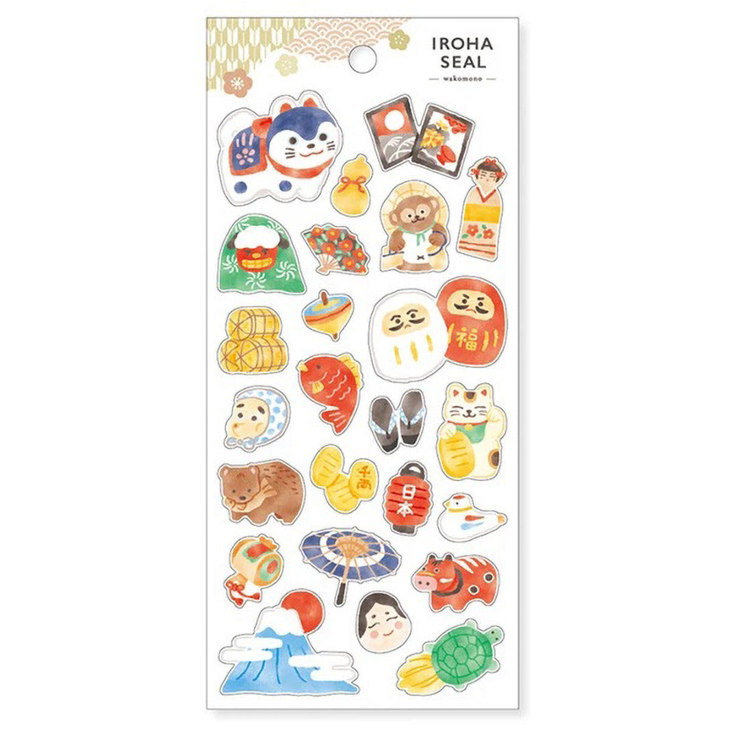 image packshot de la planche de 24 stickers aux motifs variés d'objet et d'animaux japonais mind wave