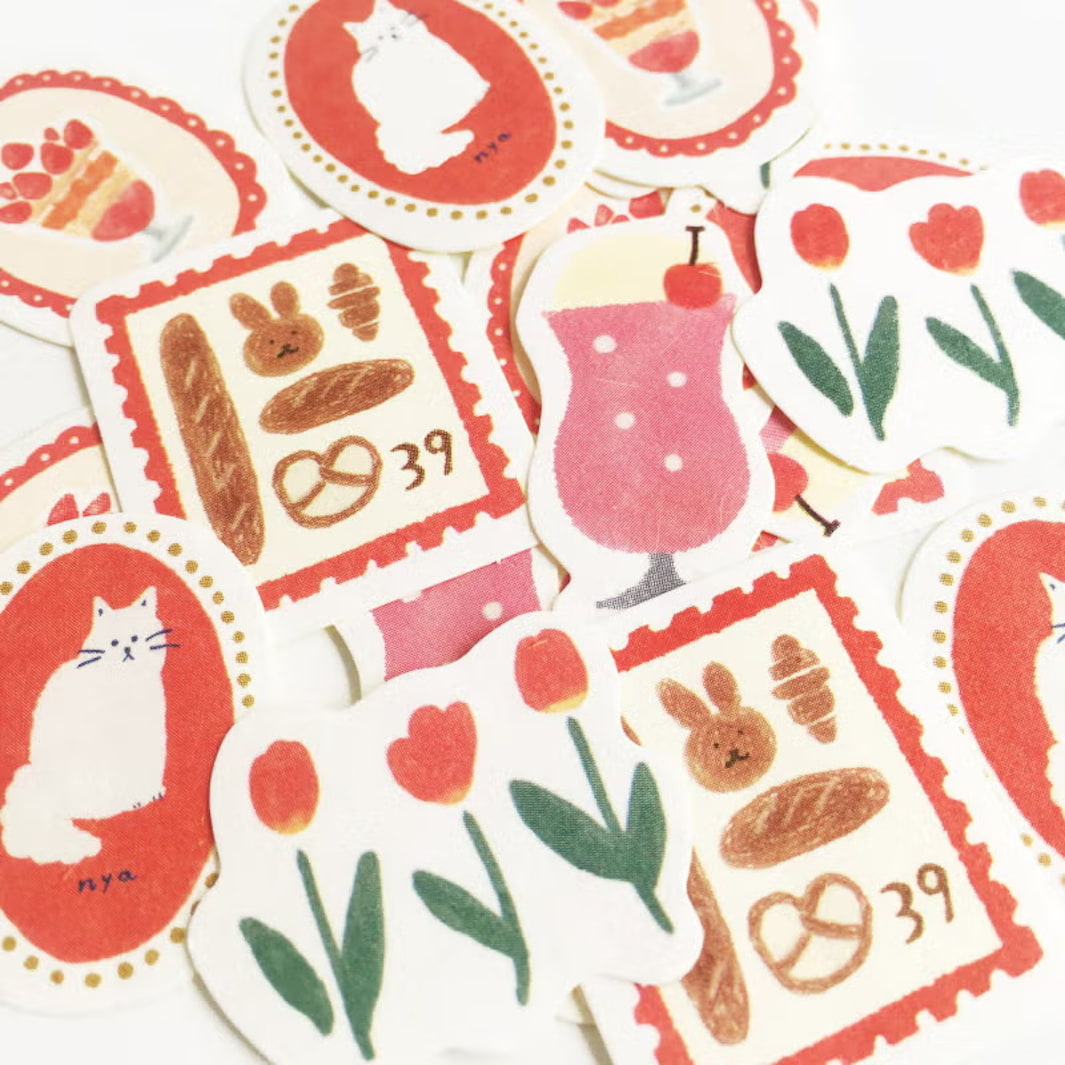image packshot des stickers en vrac du lot de 20 stickers au thème dans les tons rouges de furukawashiko 