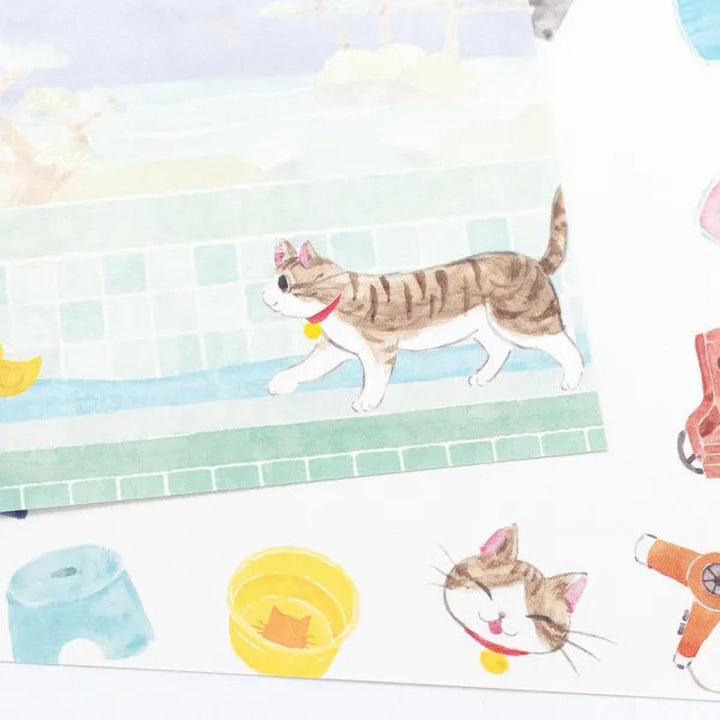 image packshot d'un zoom d'un motif du bloc-notes de 80 feuilles « chat et bains publics » pour NB Co., Ltd. Japan