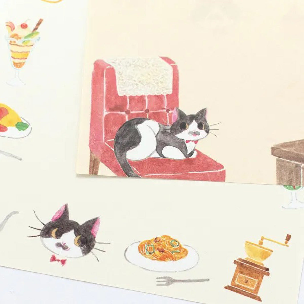image packshot d'un zoom d'un motif du bloc-notes de 80 feuilles « chat et café rétro » pour NB Co., Ltd. Japan