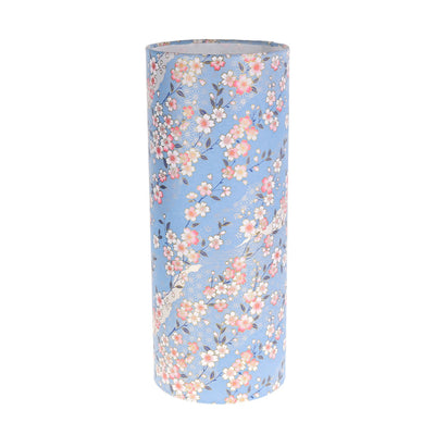 lampe japonaise à poser aux motifs de fleurs de cerisier et de dessins variés sur fond bleu ciel (M384) adeline klam