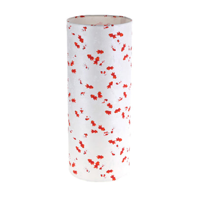 lampe japonaise à poser aux motifs de poissons rouges et blancs sur fond blanc nacré (M613) adeline klam