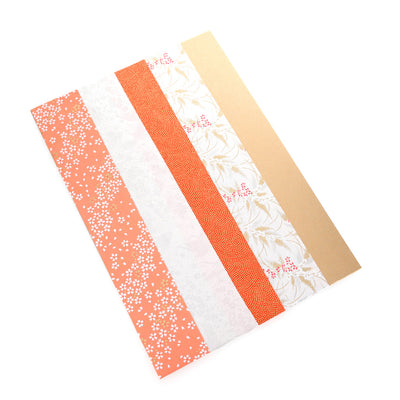lot de 5 bandes de papiers japonais dans les tons rouge orange, blanc nacré et doré de la gamme « roma » adeline klam