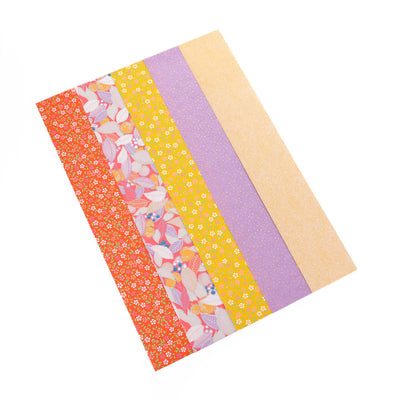 lot de 5 bandes de papiers japonais dans les tons jaunes, roses, mauves et rouges de la gamme « pondichéry » adeline klam