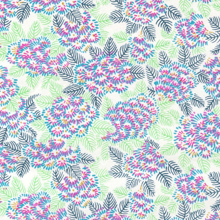 papier japonais yuzen chiyogami aux motifs de chrysanthemes ajania magenta, bleu turquoise, bleu canard et vertes adeline klam de 10cm par 10cm (M994)