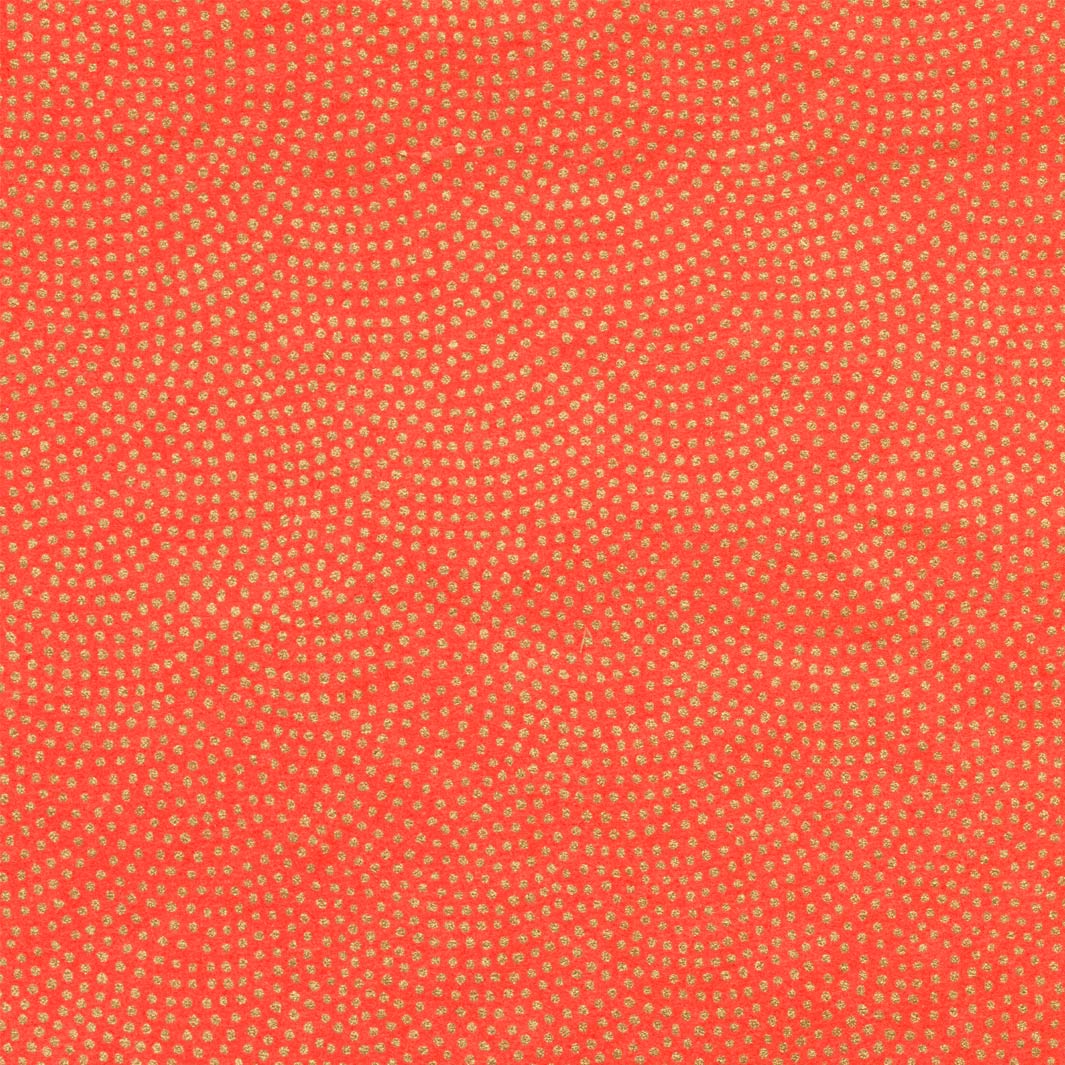 papier japonais yuzen chiyogami aux motifs samekomon doré sur fond saumon orangé adeline klam de 10cm par 10cm (M709)