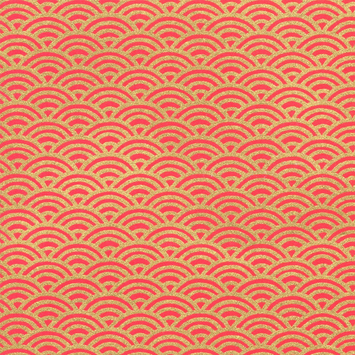 Papier Japonais - Vagues Inversées - Rouge et Or - M1007