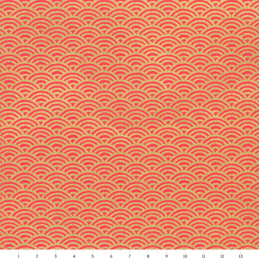 Papier Japonais - Vagues Inversées - Rouge et Or - M1007