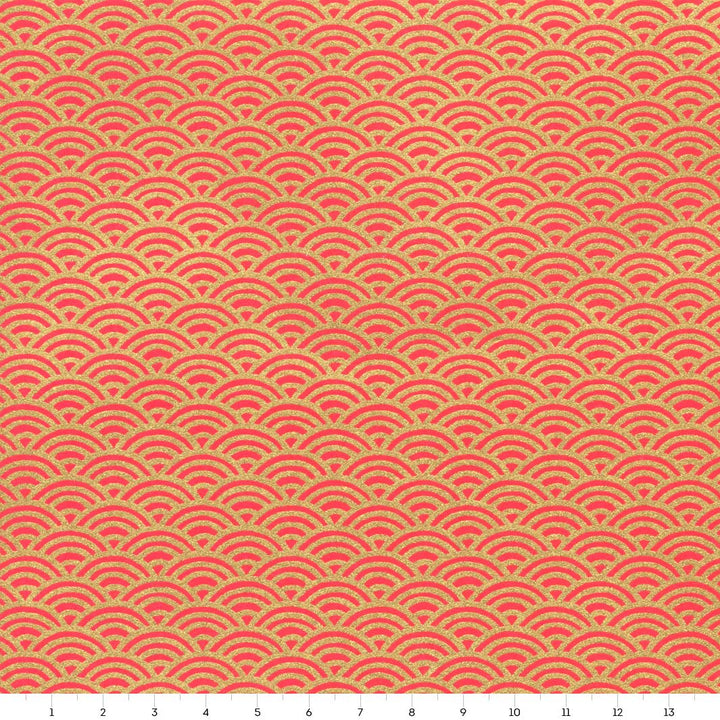 Papier Japonais - Vagues Inversées - Rouge et Or - M1007