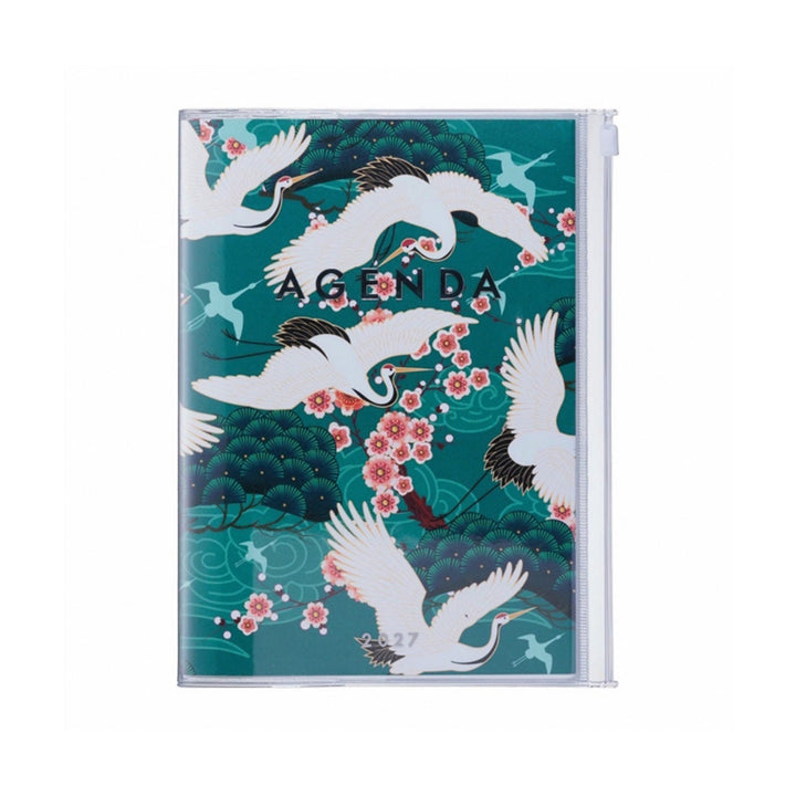 photo packshot de l'agenda 2026/2027 (16 mois) au format A6 de la marque mark's avec un motif d'envolée de grues dans les tons bleu canard