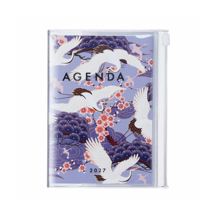 photo packshot de l'agenda 2026/2027 (16 mois) au format A6 de la marque mark's avec un motif d'envolée de grues dans les tons violets