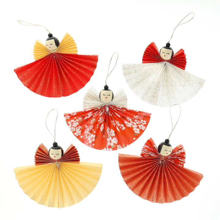 photo packshot des anges montés du kit anges accordéon rouge orange, dorés et blanc « goji » adeline klam