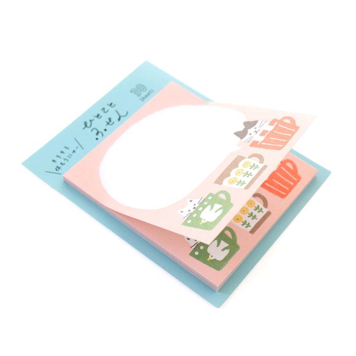 photo packshot de biais des notes autocollantes de 30 feuilles au motifs de chats et de tasses furukawashiko