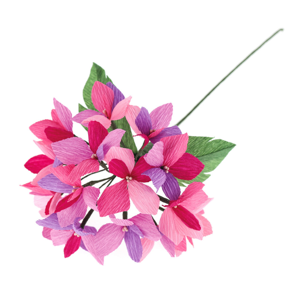 photo packshot de la boule d'hortensia rose fuschia et mauve du kit bouquet d'hortensia en crépon dans les tons bleu clair et foncé, rose fuschia et mauve « quimper » adeline klam