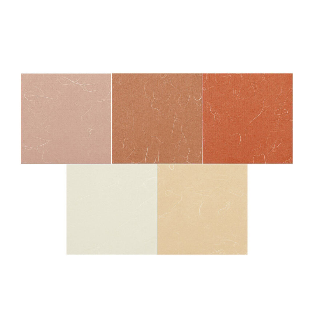 photo packshot des couleurs proposées (rose, saumon rouge, beige, ivoire) du set de 30 papiers origami unis texturés façon unryu  dans des tons naturels et terreux de 15cm par 15cm rico design