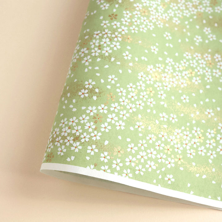 Papier Japonais - Fleurs au Vent - Vert Amande - M984