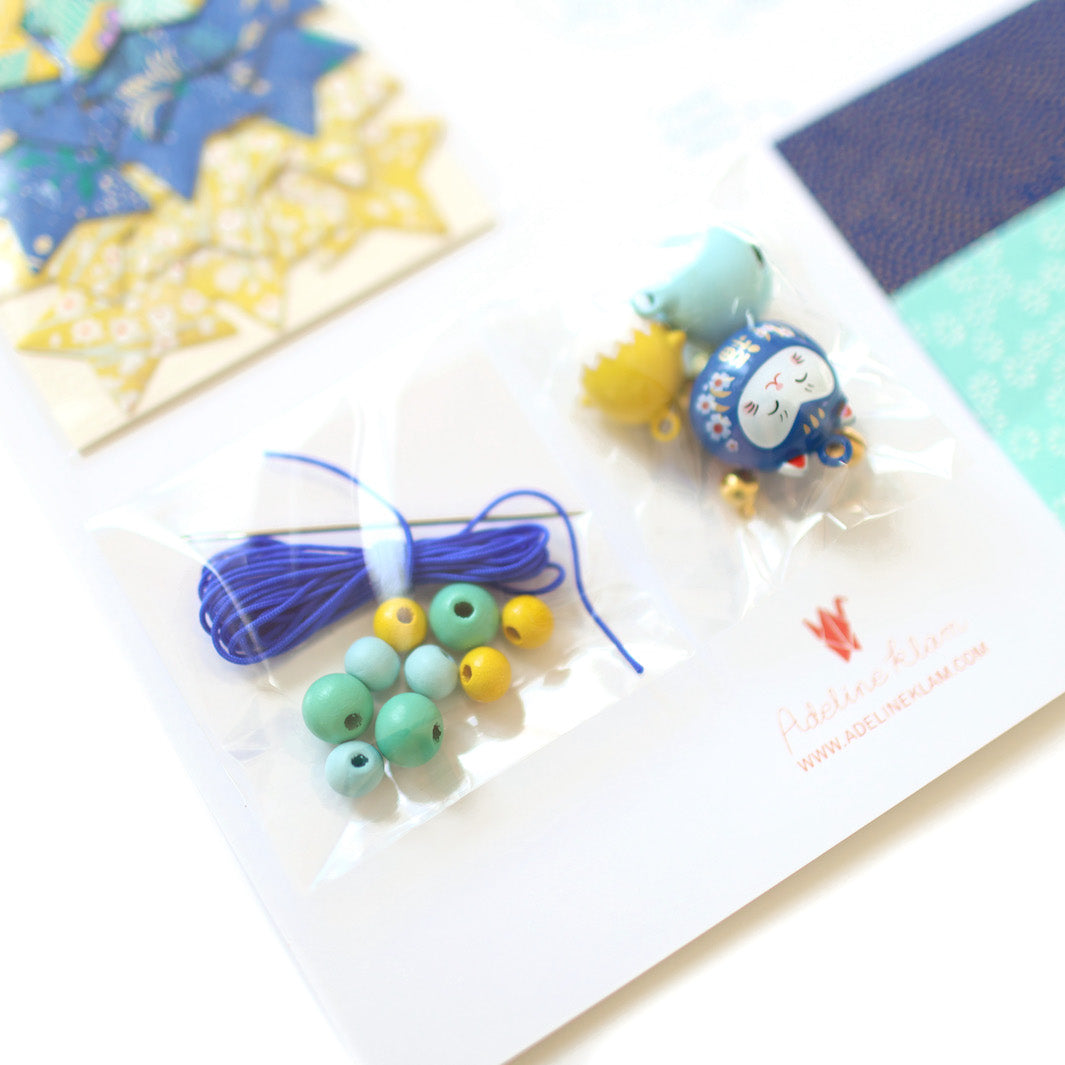 Kit Guirlande Porte-Bonheur - Bleu Roi, Vert d'Eau et Jaune Moutarde - Luciole