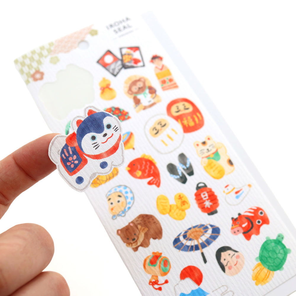 photo packshot du détail de la texture des stickers de la planche de 24 stickes aux motifs variés d'objet et d'animaux japonais mind wave
