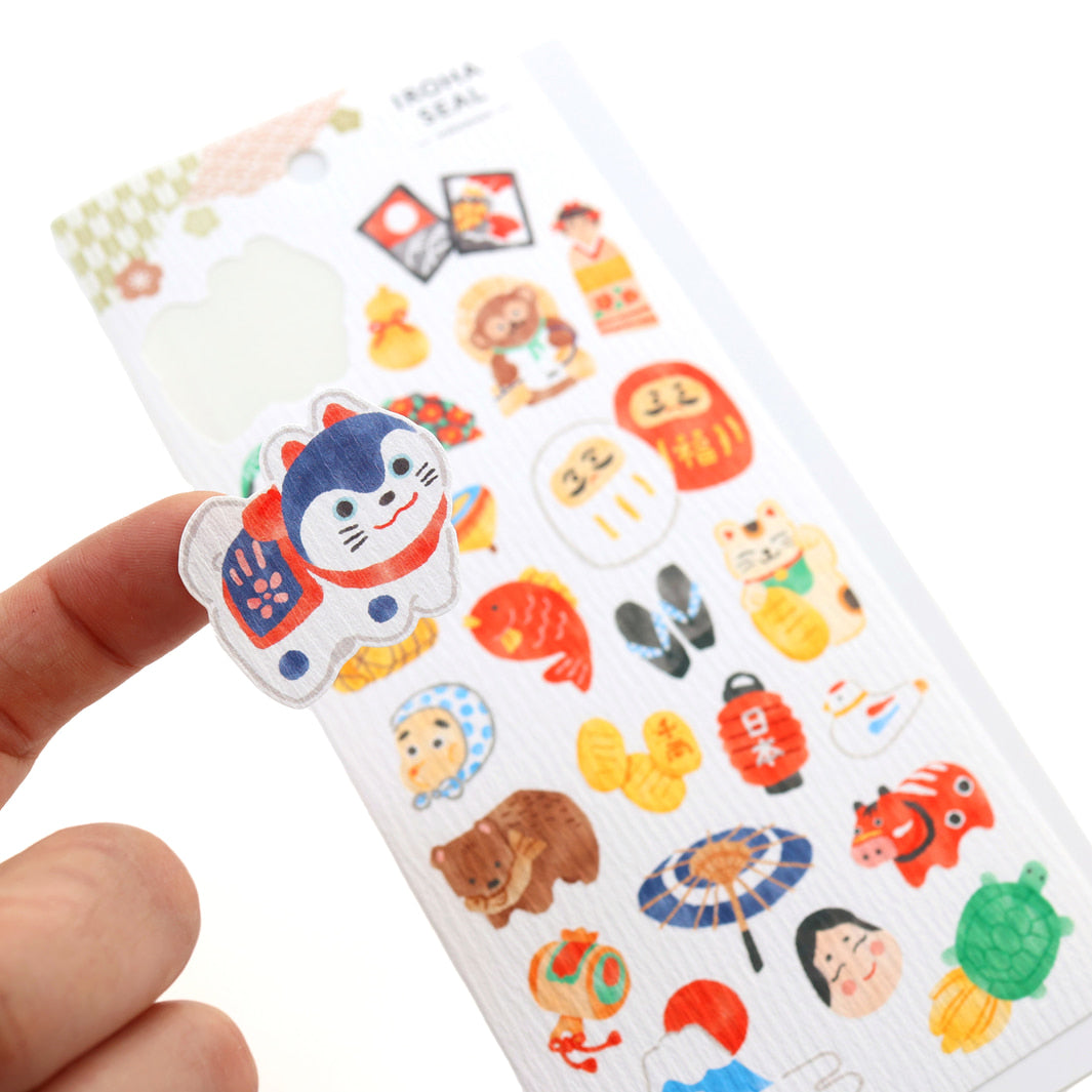 photo packshot du détail de la texture des stickers de la planche de 24 stickes aux motifs variés d'objet et d'animaux japonais mind wave