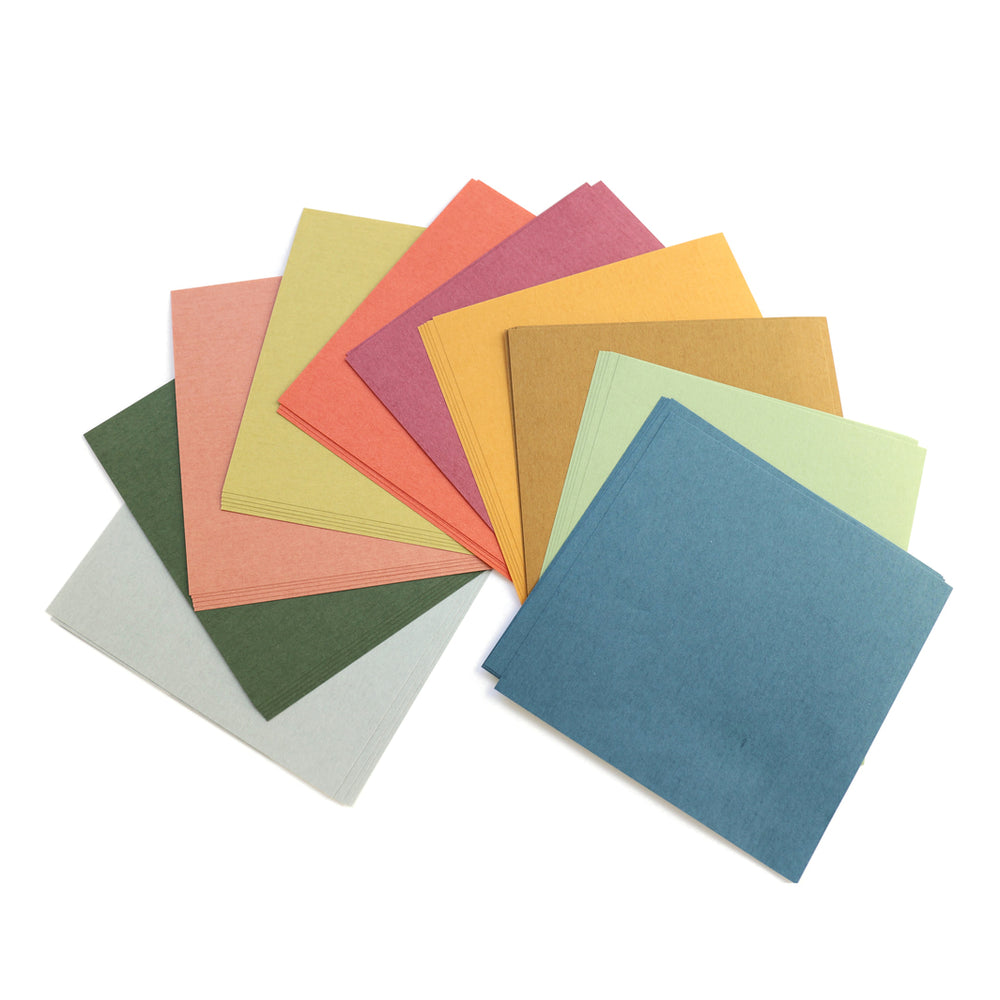 photo packshot de l'éventail de couleurs du set de 50 papiers origami multicolore unis mino washi de 15cm de côté (assortiment 3)