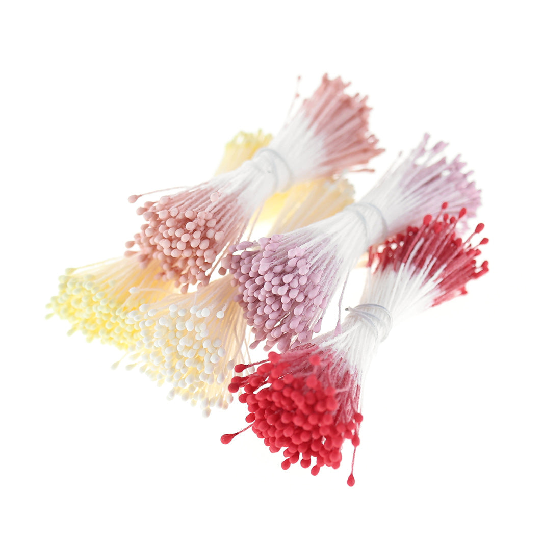 photo packshot du fagot de pistils de fleurs dans les tons parmes, vieux rose, rouge rose, jaune crème pâle et jaune clair 1056, 1057, 1058, 1059 et 1060