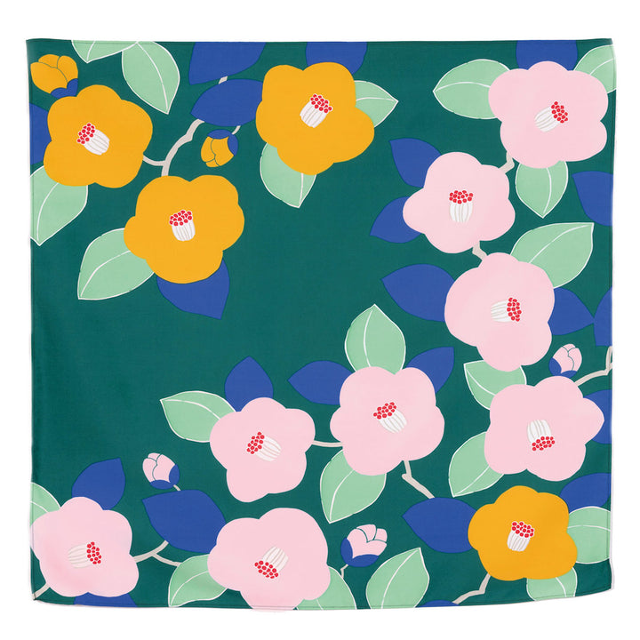Furoshiki - Aquadrop - Camélias, Canard - Vert Canard, Jaune, Bleu et Rose - Adeline Klam - 70 x 70cm