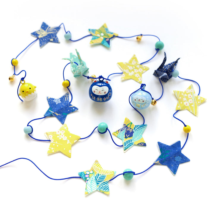 Kit Guirlande Porte-Bonheur - Bleu Roi, Vert d'Eau et Jaune Moutarde - Luciole
