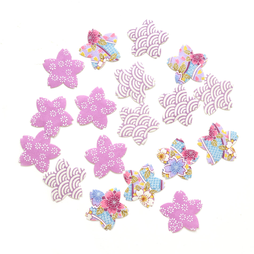 photo packshot du lot de 18 stickers sakura en papier japonais adeline klam dans les tons violet mauve, violet lilas et bleu gris « mauve »