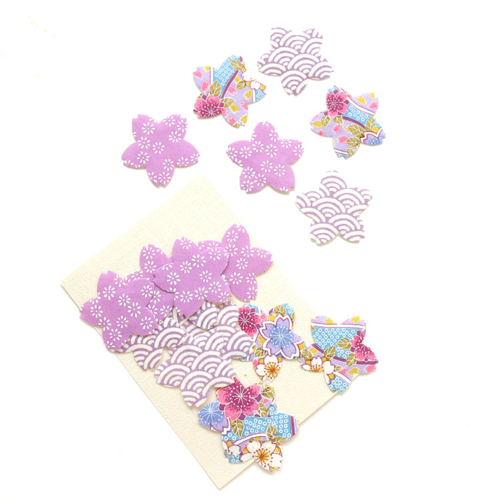 photo packshot du lot de 18 stickers sakura en papier japonais adeline klam dans les tons violet mauve, violet lilas et bleu gris « mauve »