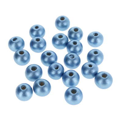 photo packshot d'un lot de 20 perles en bois métallisée de 10mm de diamètre de couleur bleu clair