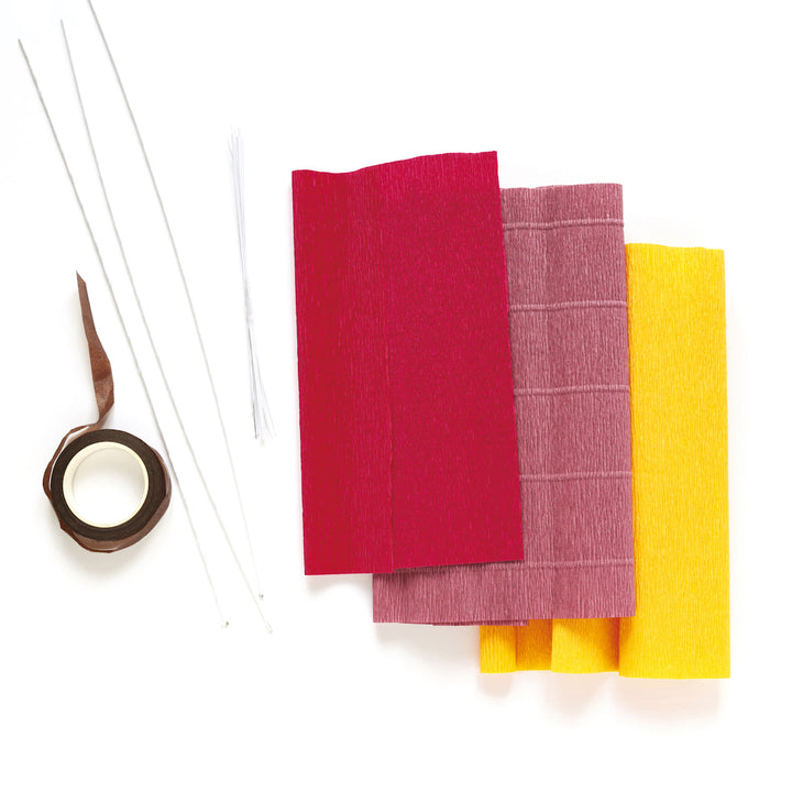Kit 3 Branchages Feuilles d'Érable en Crépon - Rose Fuchsia Foncé, Lie de Vin et Jaune Moutarde - Rio