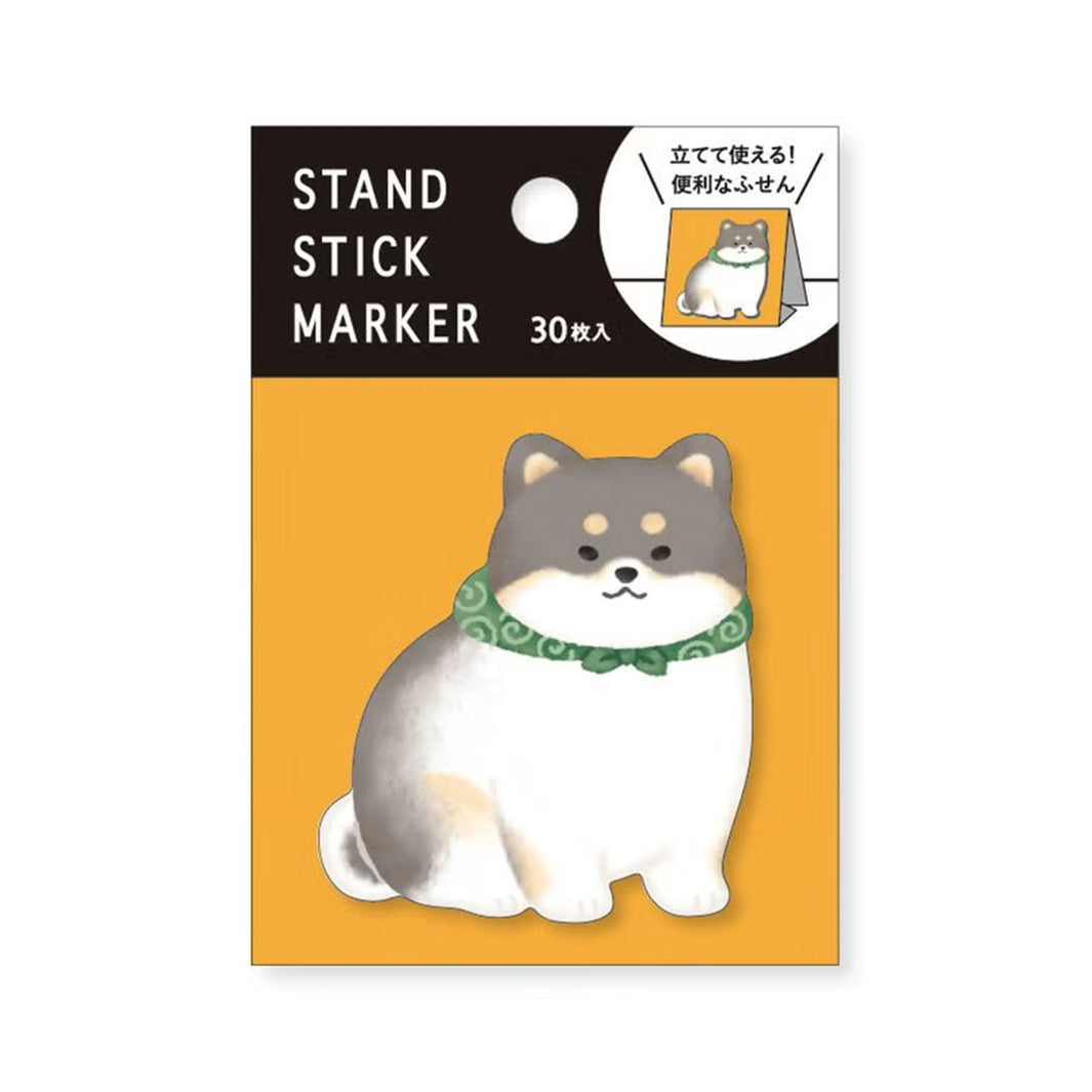 photo packshot du packaging des 30 notes autocollantes en forme de chien shiba gris, blanc et vert