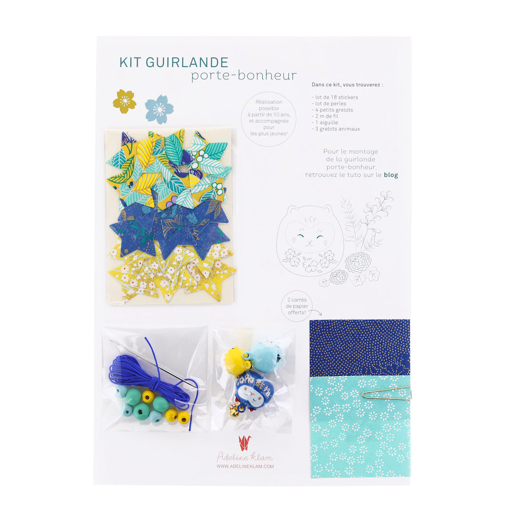 Kit Guirlande Porte-Bonheur - Bleu Roi, Vert d'Eau et Jaune Moutarde - Luciole