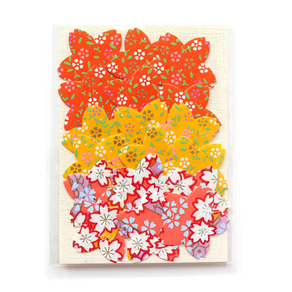photo packshot du packaging du lot de 18 stickers sakura en papier japonais adeline klam dans les tons rouge orange, jaune moutarde et rose corail « pondichéry »