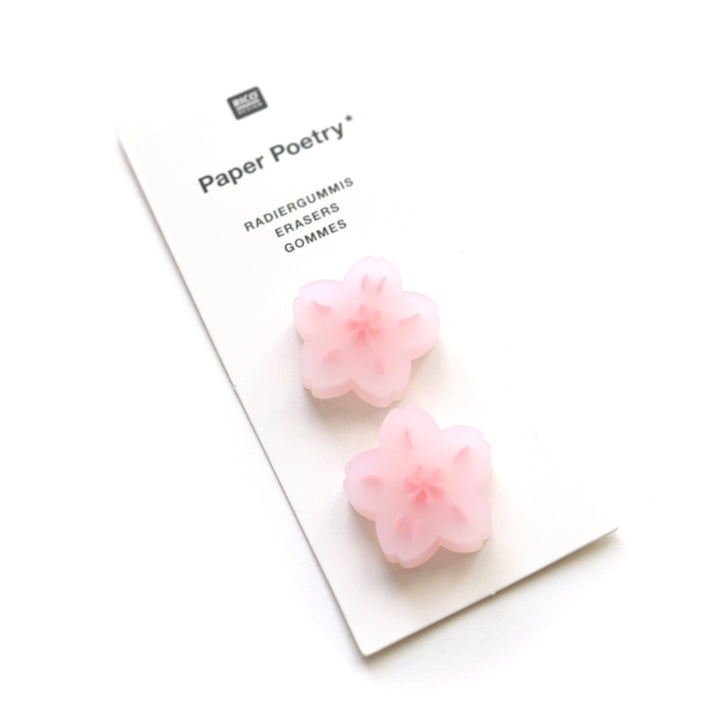photo packshot du packaging d'un lot de 2 gommes fleurs de cerisier rose clair rico design