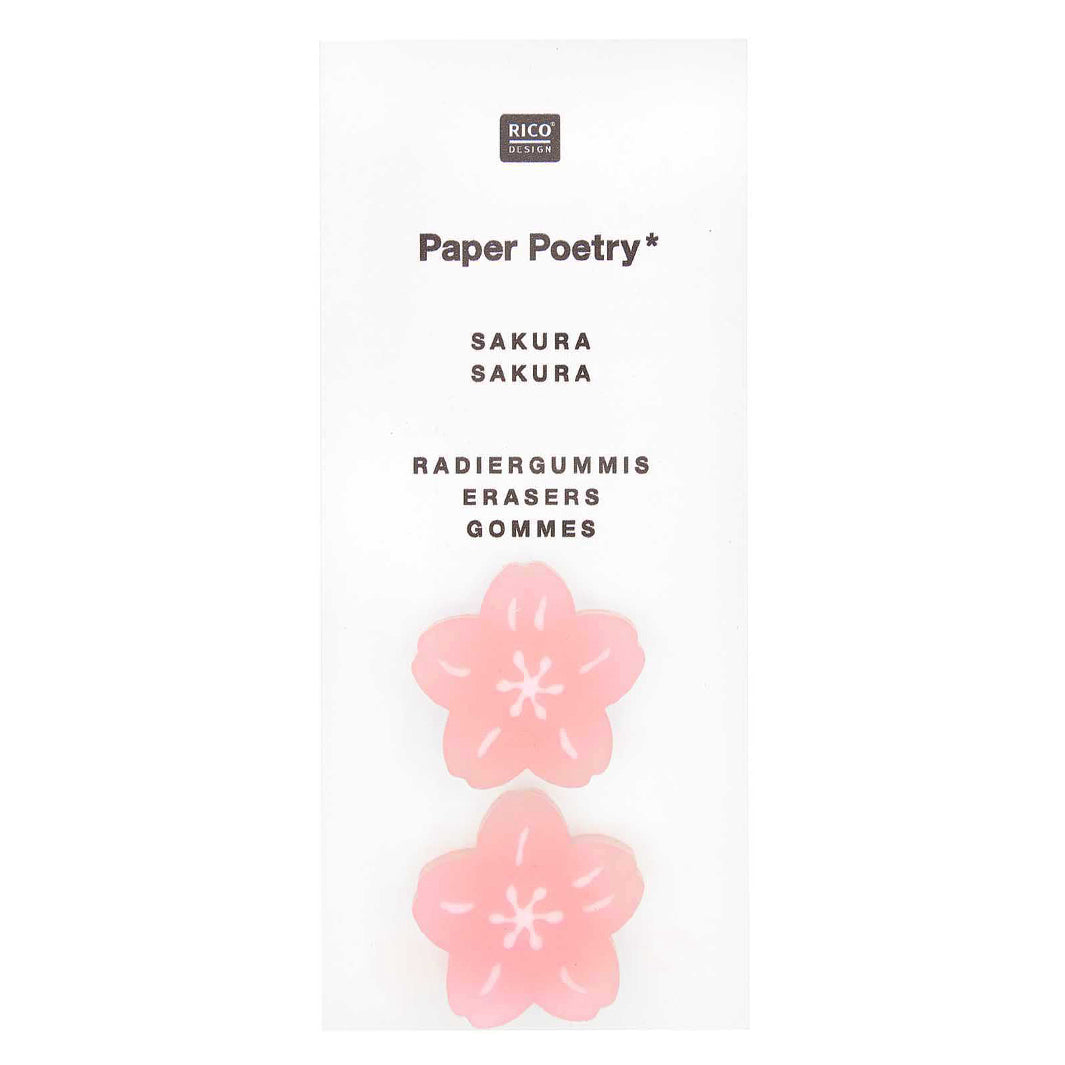 photo packshot du packaging d'un lot de 2 gommes fleurs de cerisier rose clair rico design