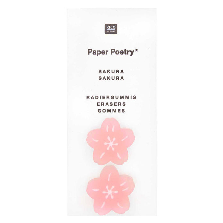 photo packshot du packaging d'un lot de 2 gommes fleurs de cerisier rose clair rico design