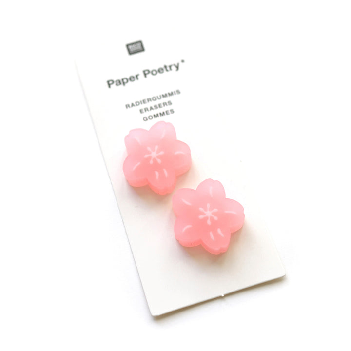 photo packshot du packaging d'un lot de 2 gommes fleurs de cerisier rose clair rico design