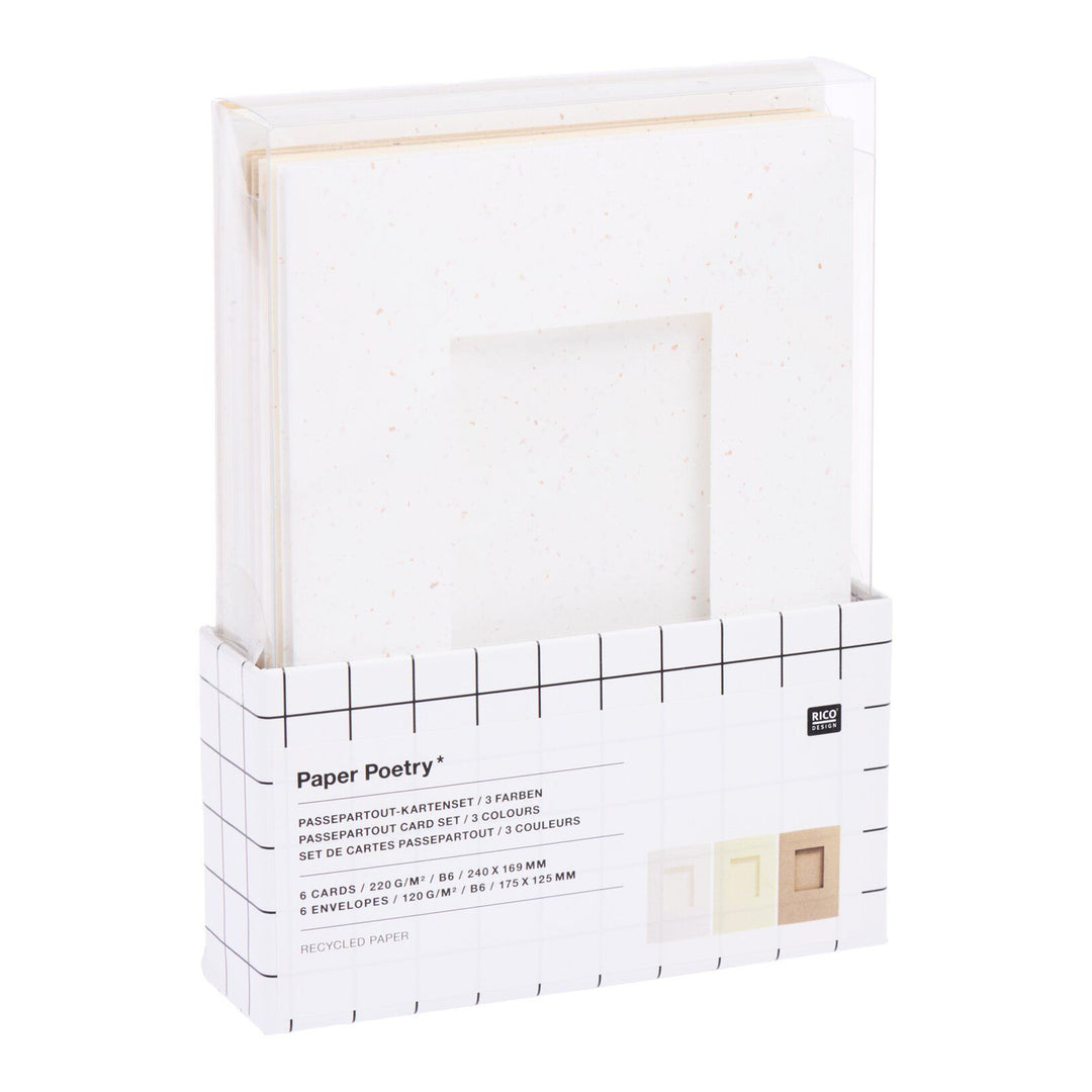 Lot de 6 Cartes Passe-Partout et 6 Enveloppes - Rectangulaires et Mouchetés, Blanc, Beige et Kraft - 16,9 x 24cm (B6)