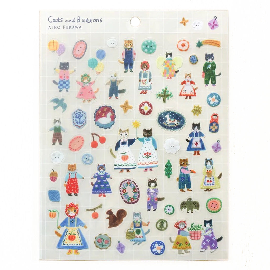 photo packshot du packaging de la planche de 55 stickers « cats and buttons » de aiko fukawa pour cozyca products